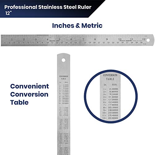 Pacific Arc 12 Inch Stainless Steel Ruler for Students and Professionals at School and Office
| Pacific Arc 12 Inch Sta