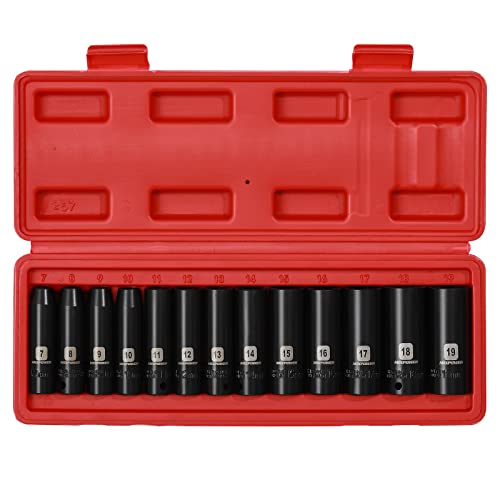 MIXPOWER 13 Pieces 3/8-Inch Drive Deep Impact Socket Set for CR-V, Metric 7mm to 19mm, 6-Point Deep Socket Set
