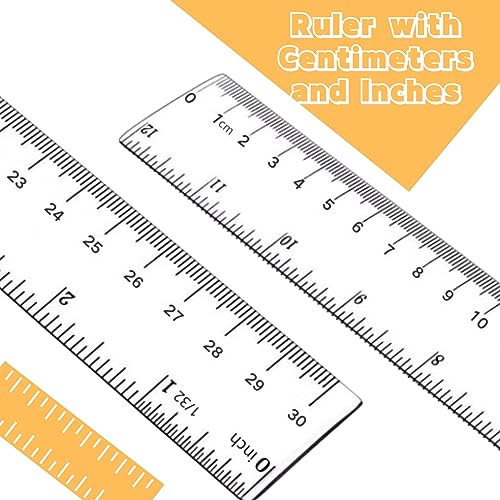 Clear Plastic Ruler for School and Office, 12 Inch Centimeter and Millimeter Measuring Tool, Pack of 2, Precision Measu